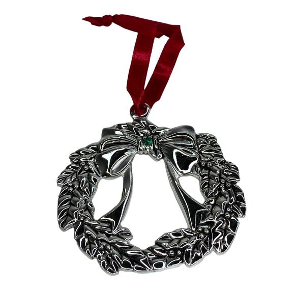 Regent Square Silver Plated Wreath Ornament W/ Swarovski Crystal- New In Box - Picture 5 of 7